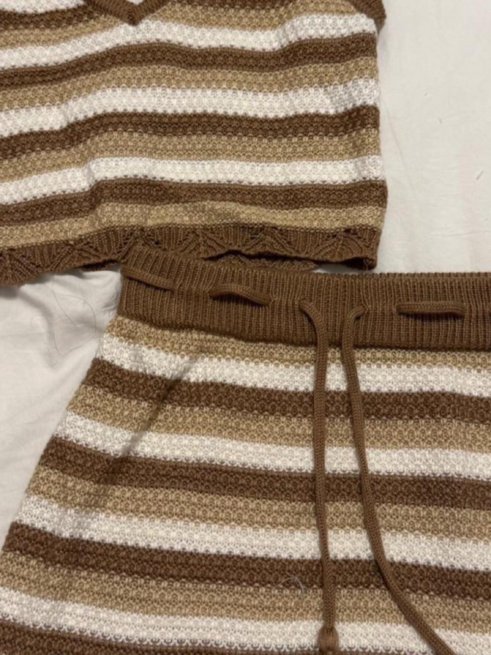 Brown and Cream Striped Knit skirt and top set